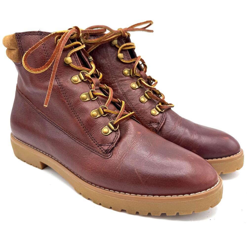 Lauren Ralph Lauren Mikelle Brown Leather Lace-Up Classic Preppy Boots Women 10